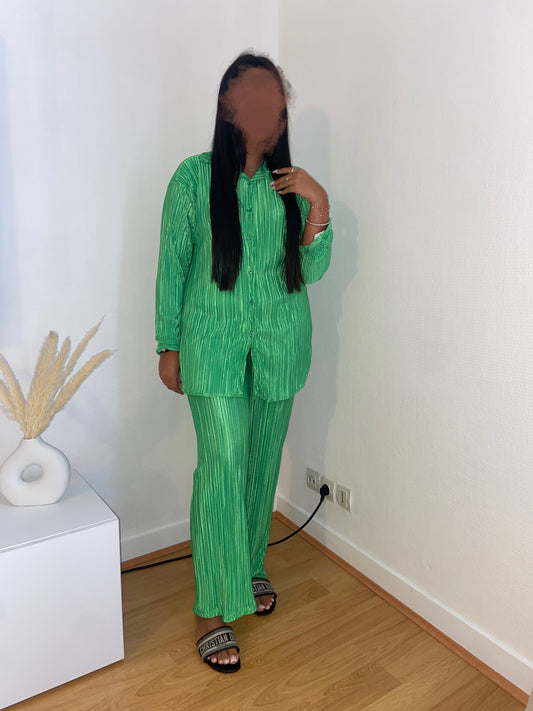 Ensemble chemise plissé vert