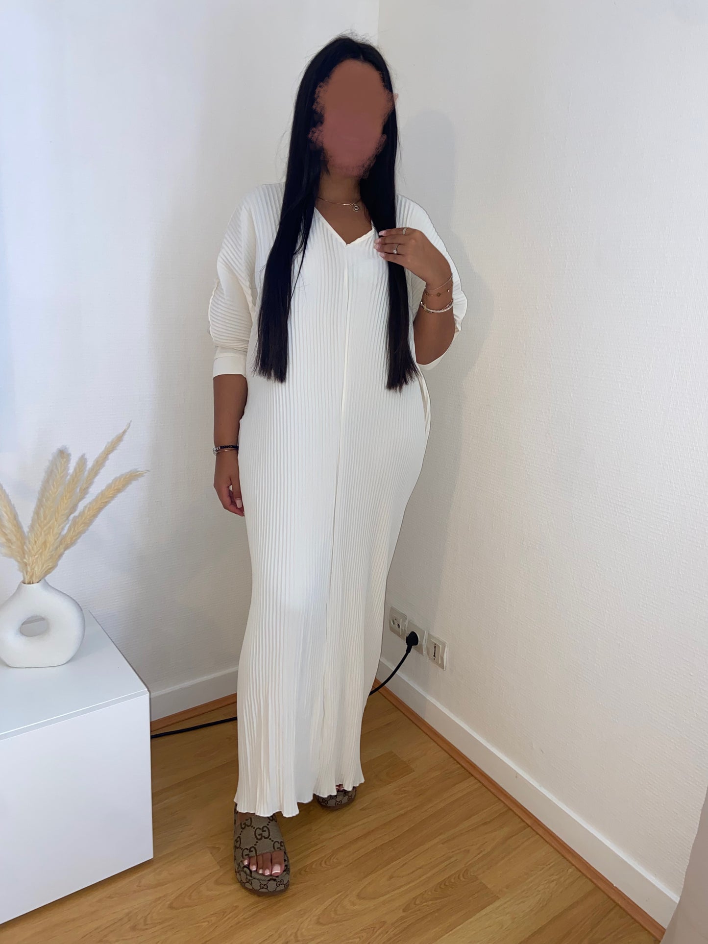 Robe plissé blanc cassé